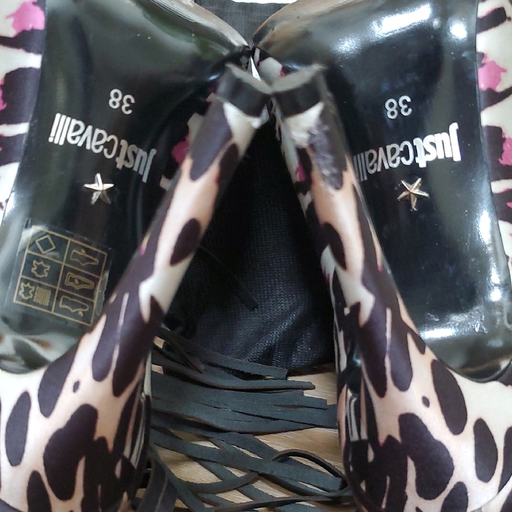 Just Cavalli Black and Purple Satin Boot With Black Leather Fringe Overlay - Picture 8 of 8
